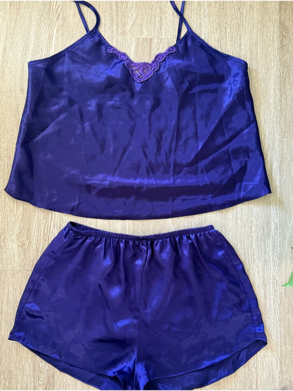 Vintage 90’s Purple Satin Pajama Set Lace Cami & Shorts Size M